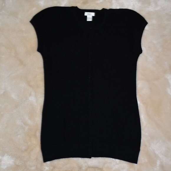Neiman Marcus Black Cashmere Short Sleeve Button Up Sweater Size Large - Picture 8 of 12